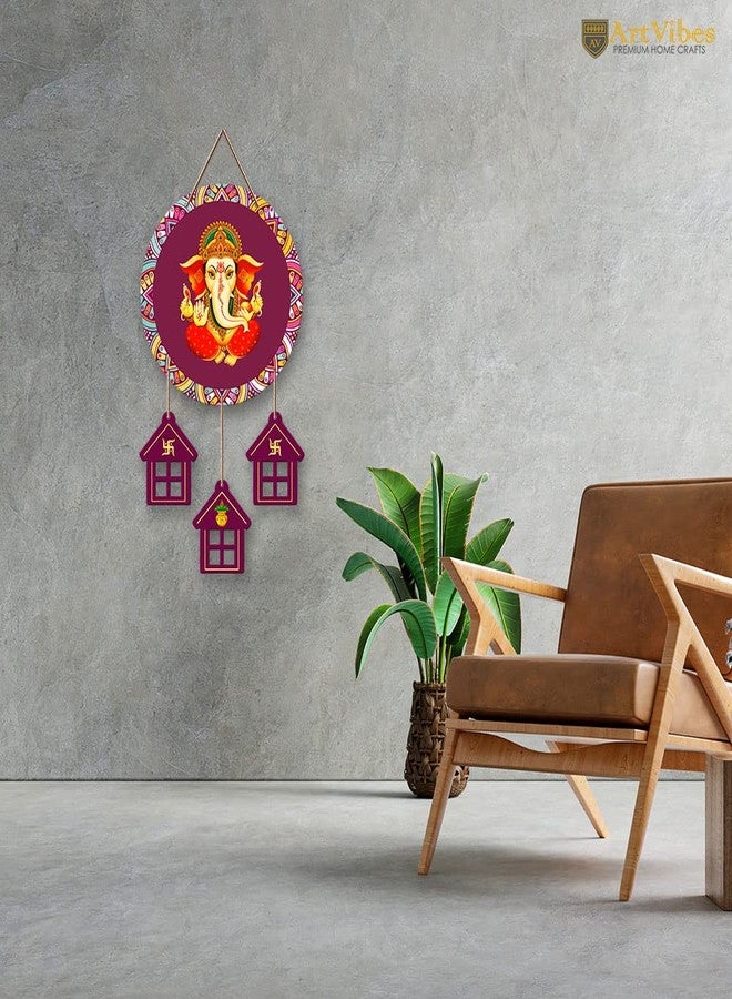 Artvibes Lord Ganesha Auspicious Wooden Art Work Wall Hanging For Good Luck Properity Vastu | Spiritual Decor Items | Paintings | Wall Poster| Stylish Modern Decor Item | Gift Items (WH_7204N) - Image 3